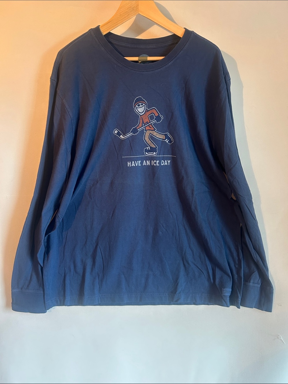 Life is Good Men's Navy Long-Sleeve Graphic Sweater - Have An Ice Day XXL hockey